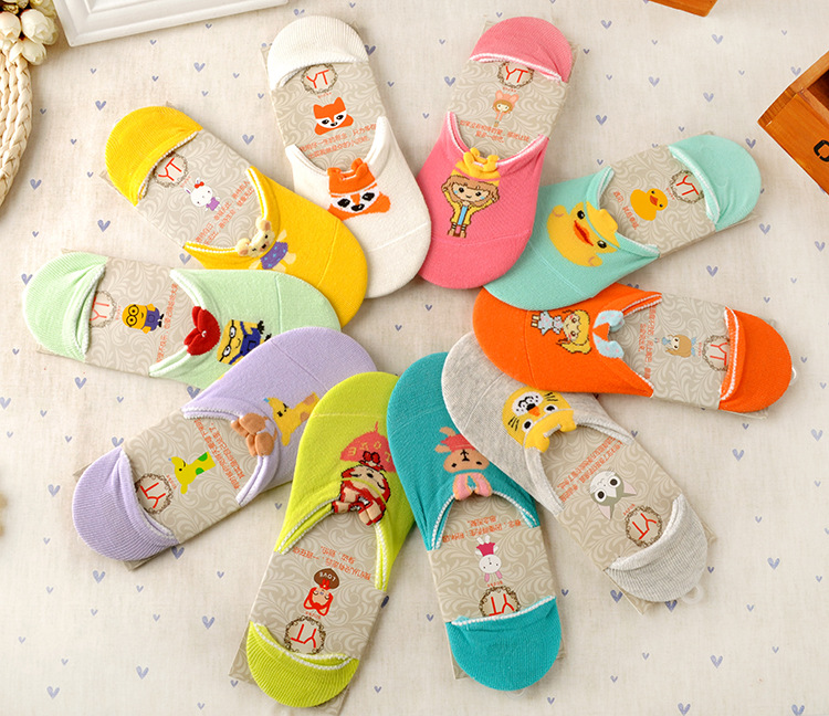 Hàn quốc vớ phim hoạt hình ladies vớ vô hình mùa hè cotton nông miệng vớ thuyền silicone non-slip giúp đỡ thấp vớ phụ nữ