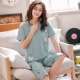 Đồ ngủ nữ mùa hè cotton ngắn tay cắt quần phù hợp với mùa hè phụ nữ mỏng phần cotton quần nhà dịch vụ hai mảnh - Bộ Pajama