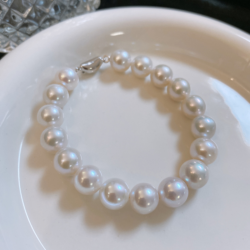 S925 Silver Edison Natural Freshwater Pearl Bracelet for Women, French Style Socialite Silver Blue Aurora Saimao White Bracelet Gift