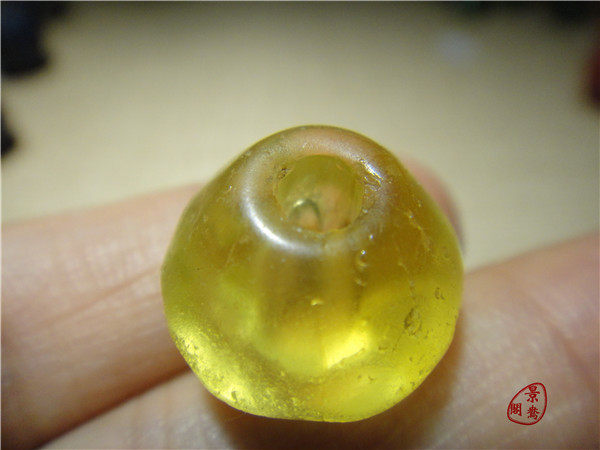 Сувенир 〓西亚八棱老琉璃珠子〓300年鹅黄色波西米亚凡士林大颗粒碟珠43