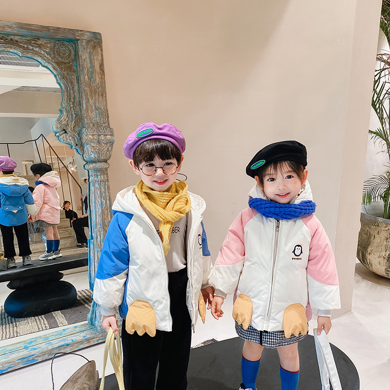 Children's down jacket boys and girls 21 new baby color matching thick cute fashion Korean version anti-season winter coat