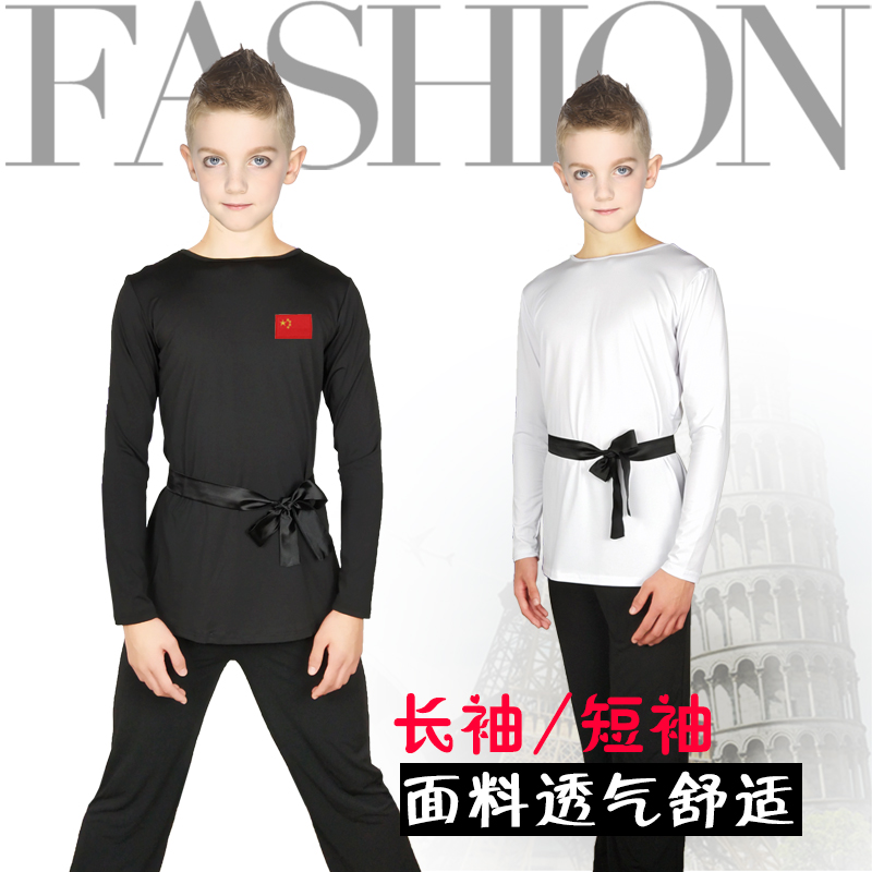 Boys Latin Dance Costumes Kids Boys Short Sleeves Summer Training Suit Boys Practice Dress Tops Adult Set