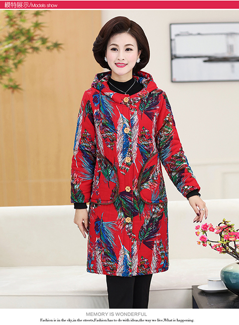 Áo khoác cotton mùa đông dày cho phụ nữ trung niên cộng với áo nhung dài trùm đầu phù hợp với bà ngoại áo khoác cotton cỡ lớn 50 tuổi đồ bộ mặc nhà cho người trung niên