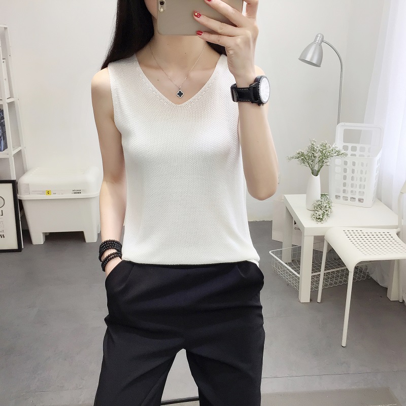 Mùa hè đen trắng nhỏ yếm nữ mặc hoang dã mặc bên trong cotton và vải lanh đan đáy áo sơ mi không tay quần áo nữ đẹp