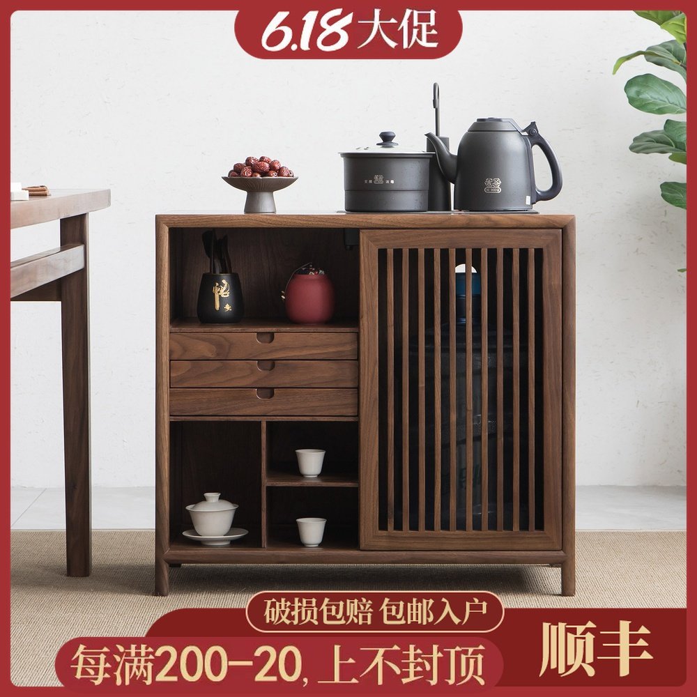 New Chinese Tea Water Cabinet Solid Wood Black Hu Peach Wood Old Elm Wood Tea Water Floor Disposal Bucket Tea Room Tea Side Cabinet Burning Water Cabinet