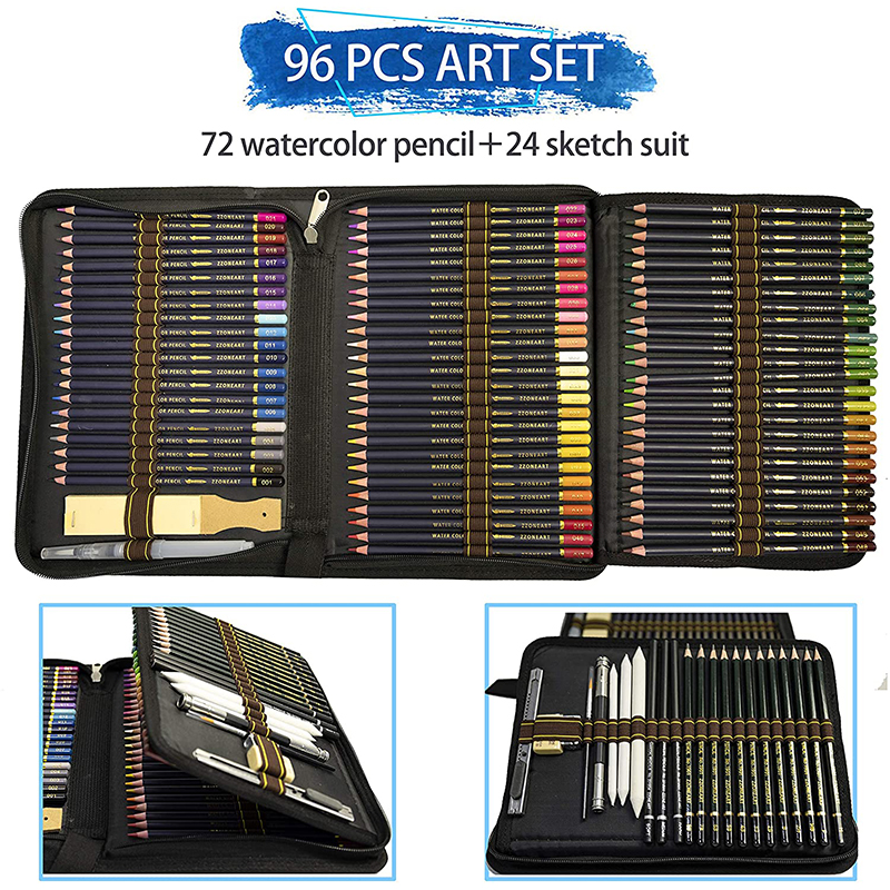UK Zzone 96 Pieces Oily Colored Pencil Water Soluble Colored Pencil Hand-painted Paintbrush Suit Painting Containing box