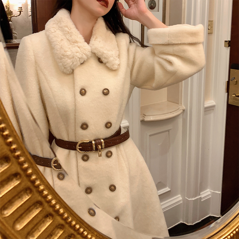 Haze grass French retro coat 2020 mid - long - edition waist coat coat famous character