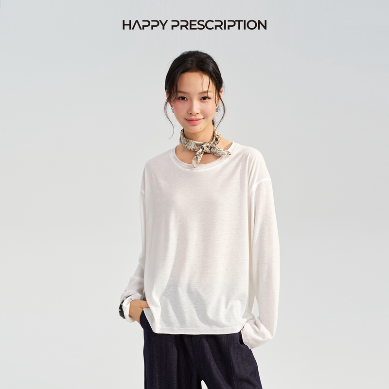 【New Product】Happy Prescription Linen Floral Yarn Frayed Long Sleeve T-Shirt Breathable Base Layer Shirt