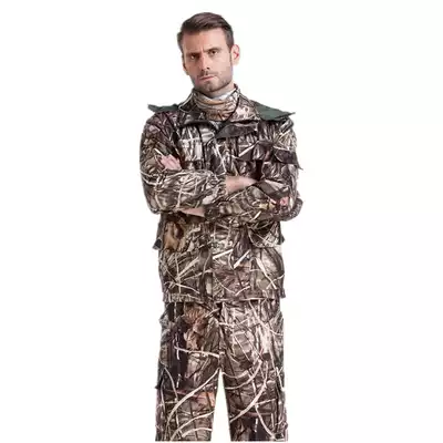 Outdoor mountaineering camping men's camouflage suit Bionic reed hunting camouflage fishing suit Large size multi-pocket waterproof