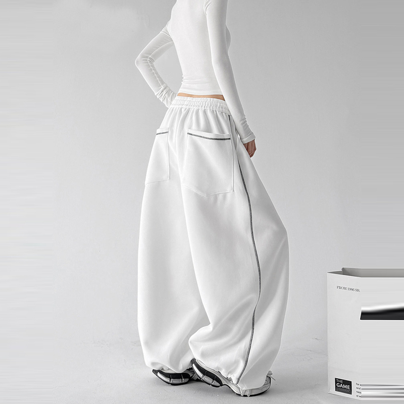 Ader White Jogger Pants for Women, 2026 Autumn and Winter, High-Waisted, Stylish, Loose, Slimming, Sporty Wide-Leg Pants, Long Pants