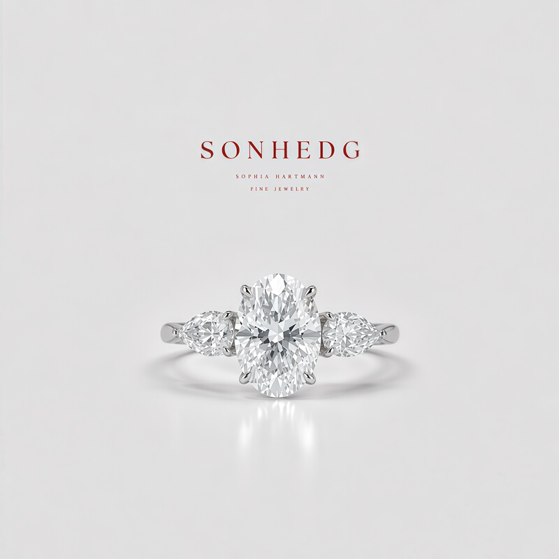 Sonhedg High-End Three-Stone Diamond Ring 2 Carat Pigeon Egg Oval S925 Sterling Silver Elegant Niche Ring Wedding Ring Sonhedg High-End Three-Stone Diamond Ring 2 Carat Pigeon Egg Oval S925 Sterling Silver Elegant Niche Ring Wedding Ring