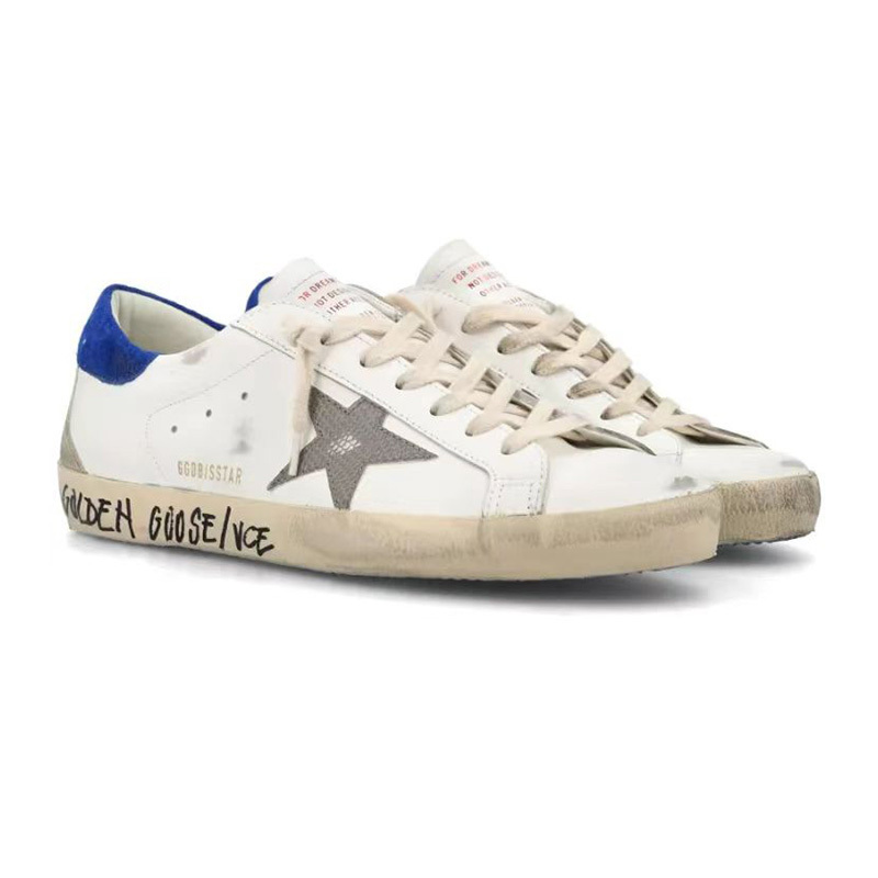 Golden Goose Low-Top Sneakers for Men, White and Blue, Vintage Version Gmf00102