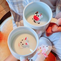 Ceramic Cup with lid spoon creative couples give gift boys and girls Cup coffee cup cute animal mug