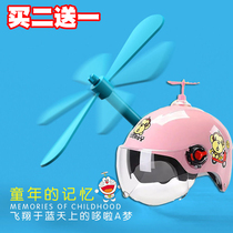 Personality cute motorcycle suction cup helmet bamboo dragonfly decoration windmill electric car braid Horn Helmet Harley