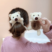 Net red cute bear bear bear bear head rope tie hair leather band Ponytail leather case plush Hairband hair rope hair accessories