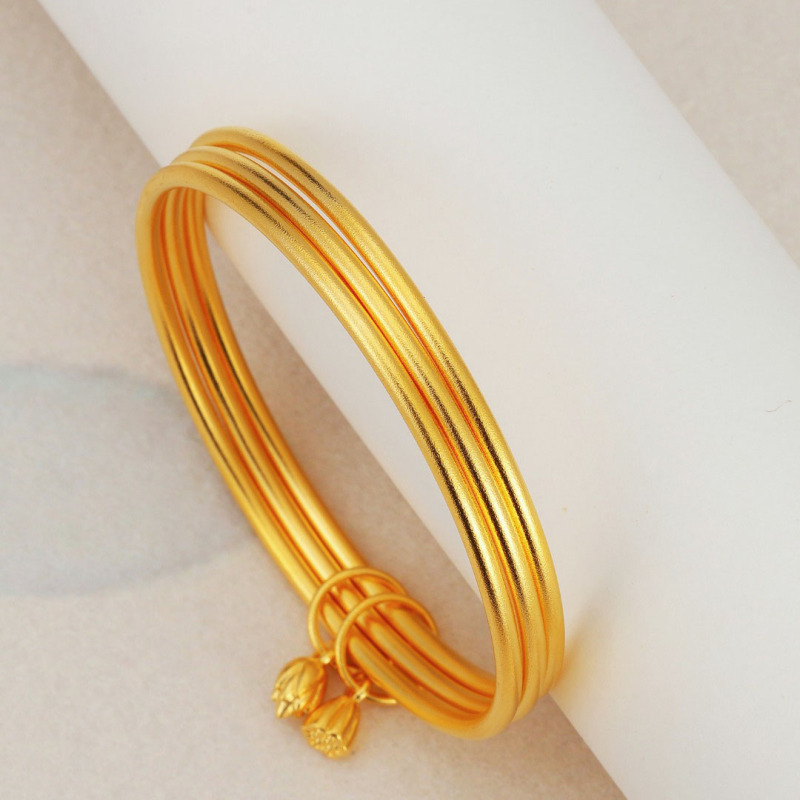 Three Lives Three Worlds Three Rings Lotus Bracelet for Women, Gold-Plated Silver Multi-Ring Solid Closed Lotus Bracelet, Same Style as in Gold Shops