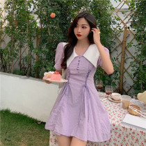 Taro purple lapel navy collar dress French retro age reduction thin waist temperament goddess fan A word