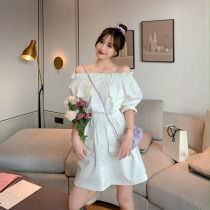 2020 summer new waist thin white elastic waist dress children one shoulder careful machine fragrant taro purple