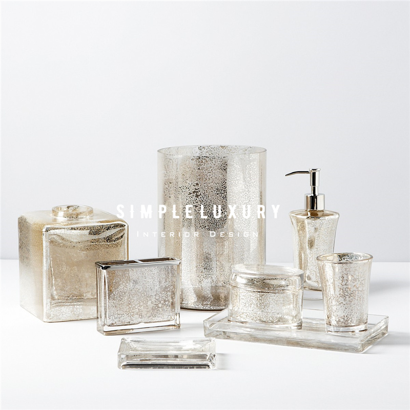 (Simple Luxury) Vizcaya Elegant Champagne Gold Mottled Glass Bathroom Countertop Bathroom Toiletries
