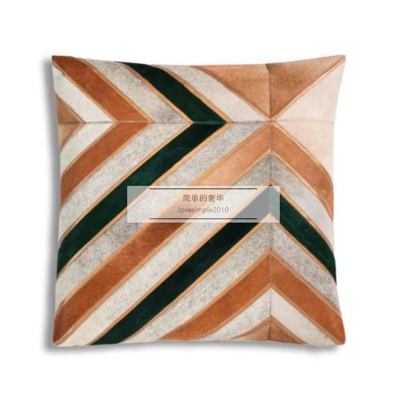(Simple Luxury)Ember Natural Fur Stitching Geometric Roman 55*55cm Cored Pillow Pillow