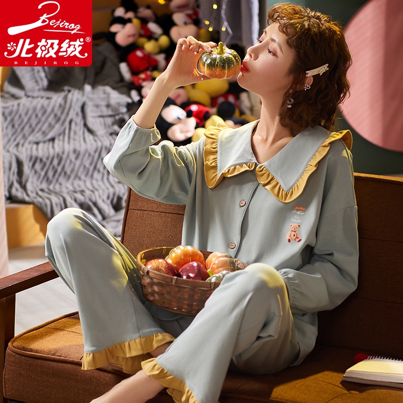 Pajamas women's spring and autumn pure cotton long-sleeved princess wind cute women's autumn and Winter thin home clothes student two-piece suit