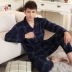 Bộ đồ ngủ nam cotton dài tay mùa xuân và mùa thu cộng với người đàn ông trung niên to béo bộ mặc nhà cho nam Nam giới