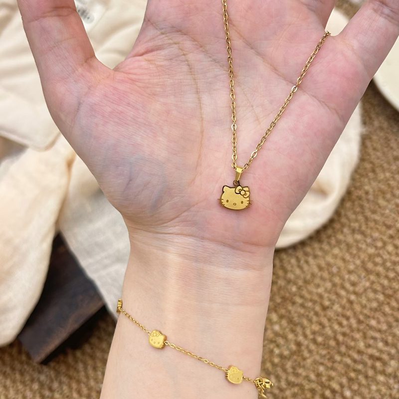 Cute Kt Cat Pendant Necklace Titanium Steel Color-Preserving Gold Clavicle Necklace Gift for Women Sweet and Versatile Cute Kt Cat Pendant Necklace Titanium Steel Color-Preserving Gold Clavicle Necklace Gift for Women Sweet and Versatile