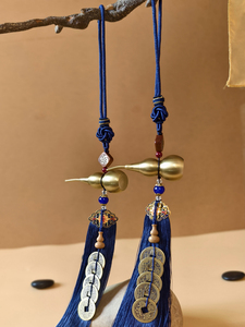 Blue Tassel Five-Emperor Copper Coin Door-To-Door Gourd Hanging Ornament for Attracting Wealth and Peace, Indoor Decorat