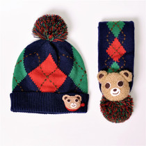 MIKI HOUSE autumn winter warm hat Japanese men and women baby hat scarf Bear scarf New