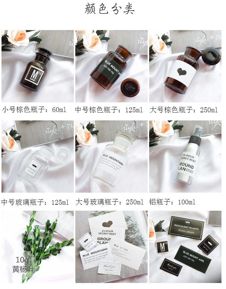 Ins nâu chai ảnh trắng chai nhôm đạo cụ trang trí chai màu xanh lá cây lá tiếng Anh sticker đạo cụ hình ảnh trang tri nha dep