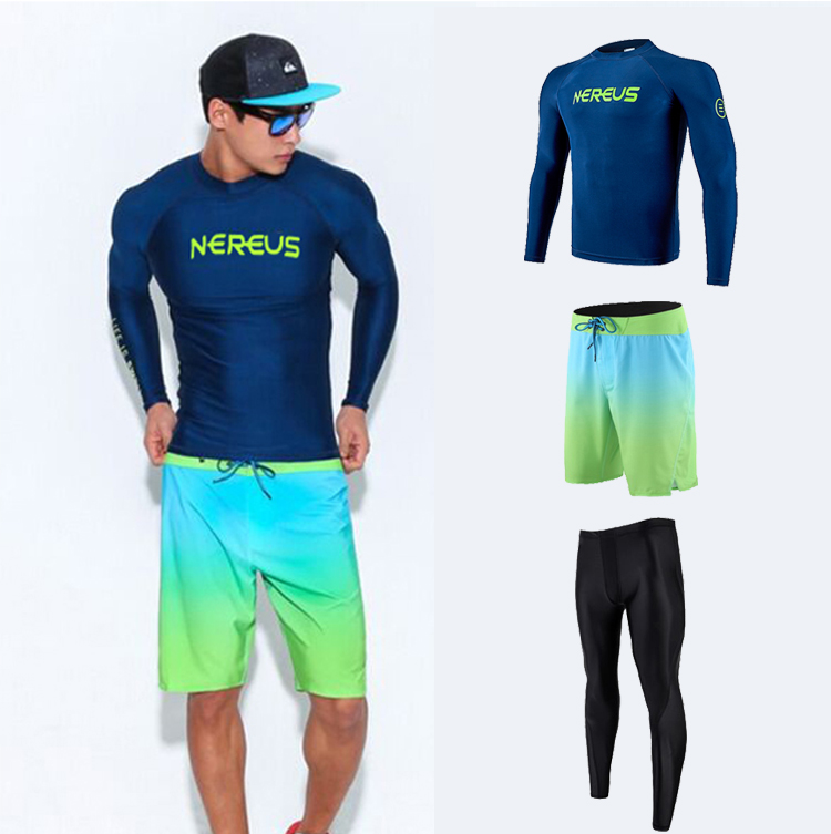 Large size wetsuit men's two-piece long-sleeved swimsuit top sunscreen pullover Quick-drying surf snorkeling suit Jellyfish suit