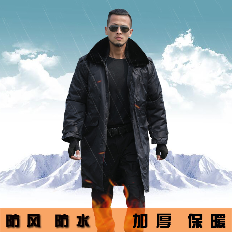 Uniformed men's special soldiers for training and defense cold cotton clothing winter thickened cotton coat security long version black cotton padded jacket