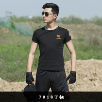 Summer cotton black camouflage short sleeve T-shirt mens Special Forces Tactical T-shirt outdoor quick-drying physical training suit round neck