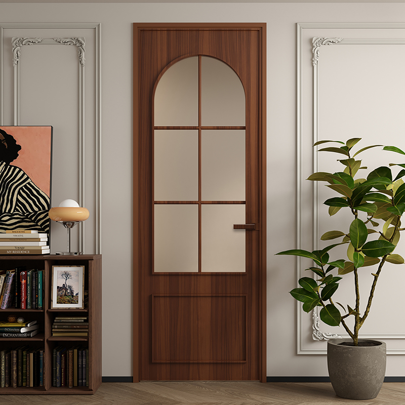 Wooden and Aluminum Alloy Walnut Vintage-Style Retro Steel Window and Door, Popular French-Style Bathroom Toilet Bathroom Swing Door Wooden and Aluminum Alloy Walnut Vintage-Style Retro Steel Window and Door, Popular French-Style Bathroom Toilet Bathroom Swing Door