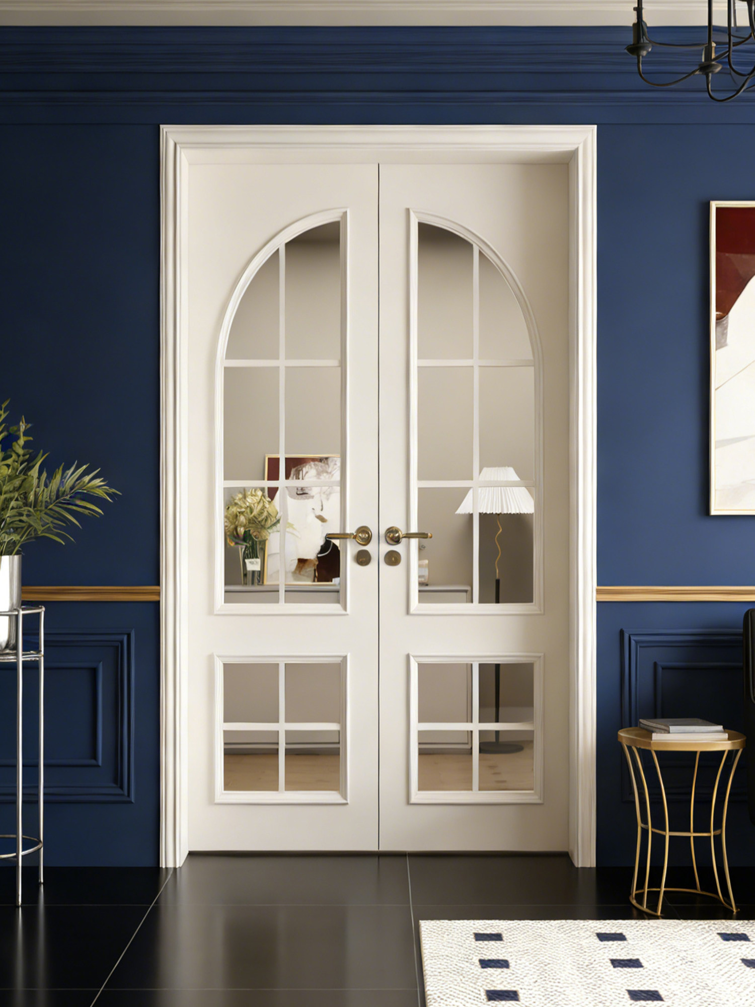 Wooden Solid Wood Lacquered White Doors for Study, Bedroom, Room, Double Swing Doors, Light French Vintage Style Entryway