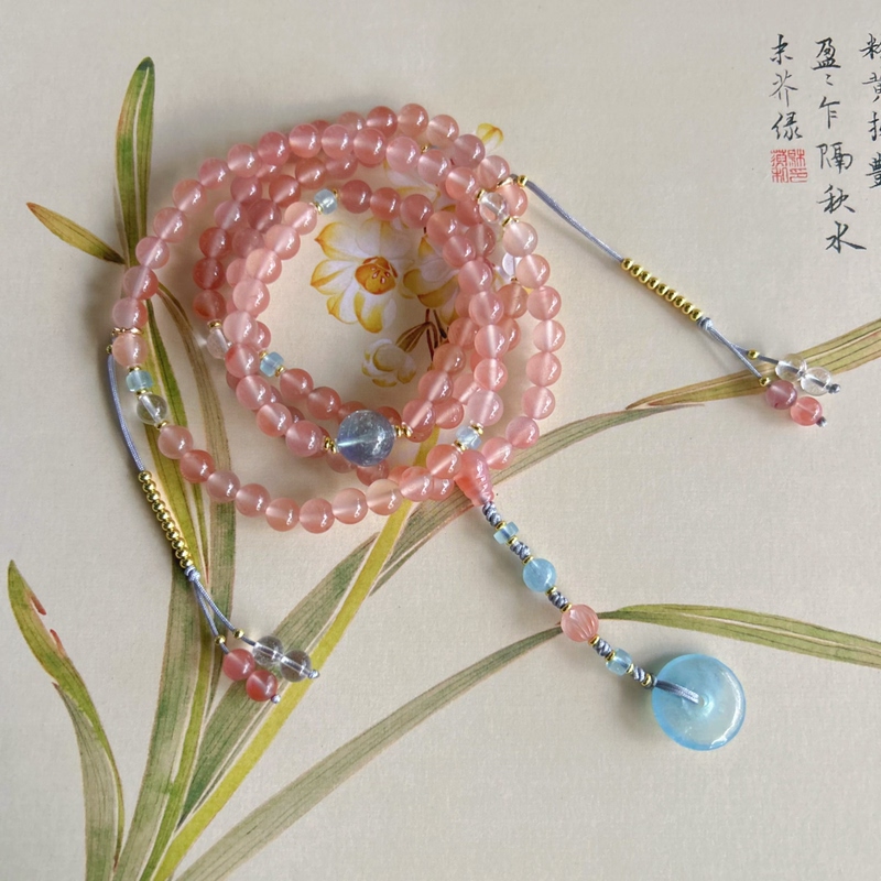 Natural Baoshan Ice Pink Southern Red Agate 108 Beads Necklace for Women, Aquamarine Multi-Layer Bracelet, Wealth-Attracting and Fortune-Transforming Beads, Genuine Product Natural Baoshan Ice Pink Southern Red Agate 108 Beads Necklace for Women, Aquamarine Multi-Layer Bracelet, Wealth-Attracting and Fortune-Transforming Beads, Genuine Product