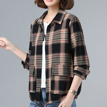 Thin coat cotton top cotton thin foreign plaid shirt fashion middle-aged mother Spring and Autumn Jacket Women