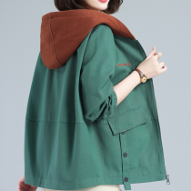 Pure cotton windsuit 2022 Spring and autumn in long new middle aged big code womens clothing blouses middle-aged moms even hat jacket