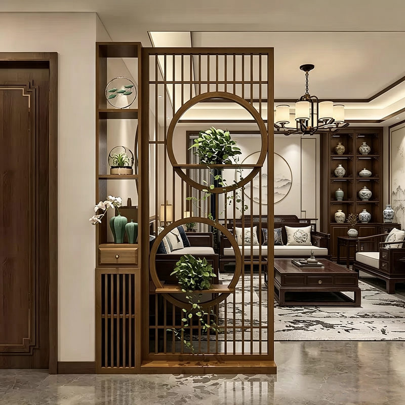 New Chinese-Style Solid Wood Screen Partition for Living Room, Entryway, Display Shelf, Office, Tea Room, Entryway Storage Shelf, and Partition