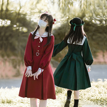 Sakura family original jk uniform dress (Christmas love song) New Year wine red pleated long-sleeved womens spring and autumn