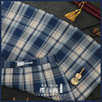 Sakura Family original jk Blue large plaid skirt (cherry and sea) short high waist pleated skirt spring and summer Women