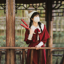 Sakura Family Year jk uniform (Miss Rose) wine red New Years cloak fake two-piece dress suit female autumn