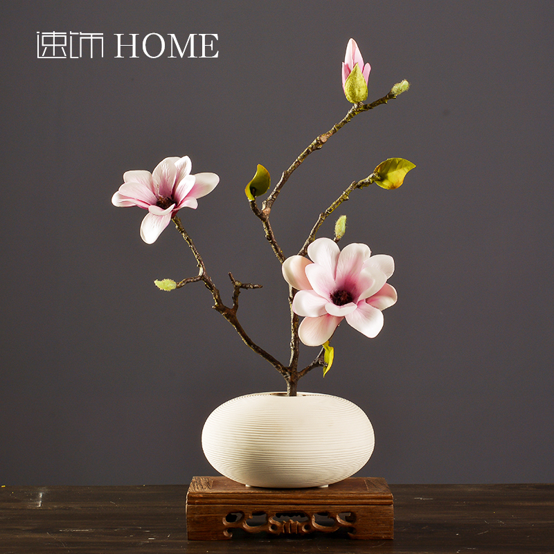 Modern minimalist simulation jade Orchid suit swinging piece living room adornment Chinese vintage ceramic vase fake flower furnishing