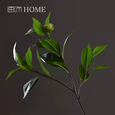 Simulation camellia, green leaves, fake flowers, home soft decorations, vase ornaments, living room flower arrangement, floral art, plastic silk flowers, green plants