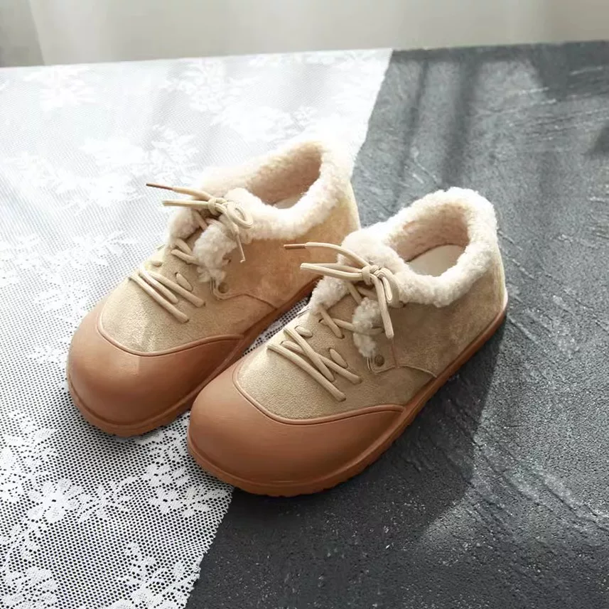 Теплые утепленные кожаные ботинки для женщин осень-зима с бархатными Birkenstock новые стиль 2024 года, уродливая мягкая подошва, меховые ботинки с плоскими подошвами