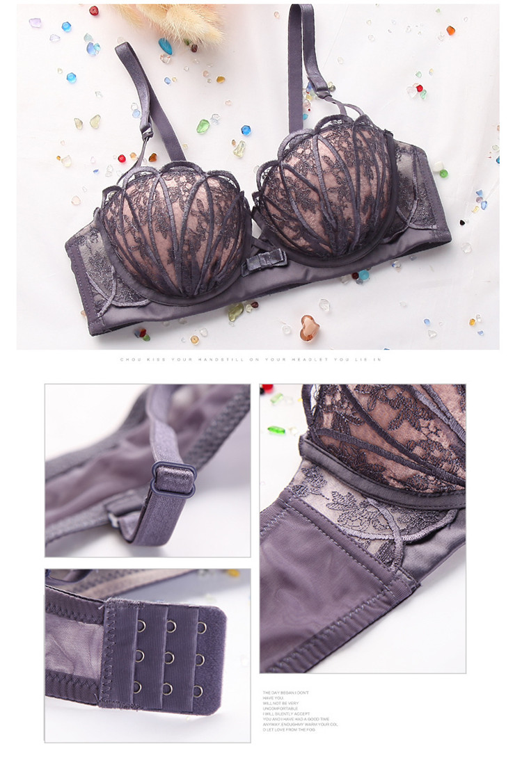 Sexy ren thêu thu thập áo ngực ngực nhỏ mùa hè mỏng vỏ cốc đồ lót mùa thu và mùa đông màu đen rỗng bộ do lot nu