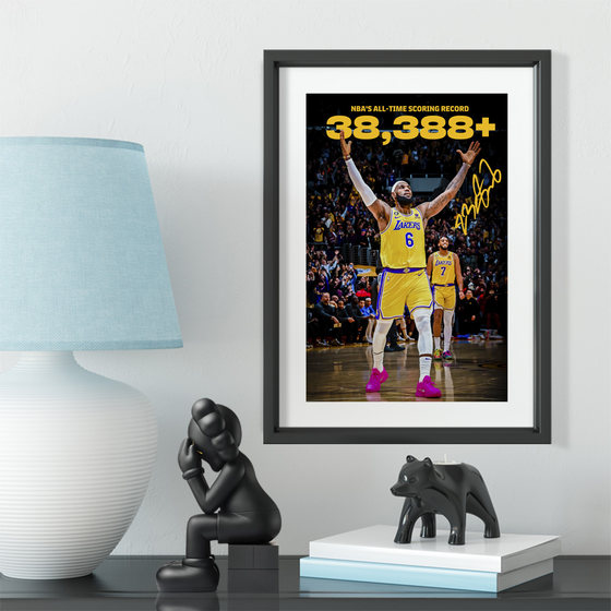 湖人詹姆斯历史得分王款实木装饰相框照片墙桌摆挂框摆件酒吧壁画