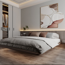 New suspended bed high-end ash wood minimalist light luxury Italian sensor lamp with net red master bedroom hotel solid wood bed frame