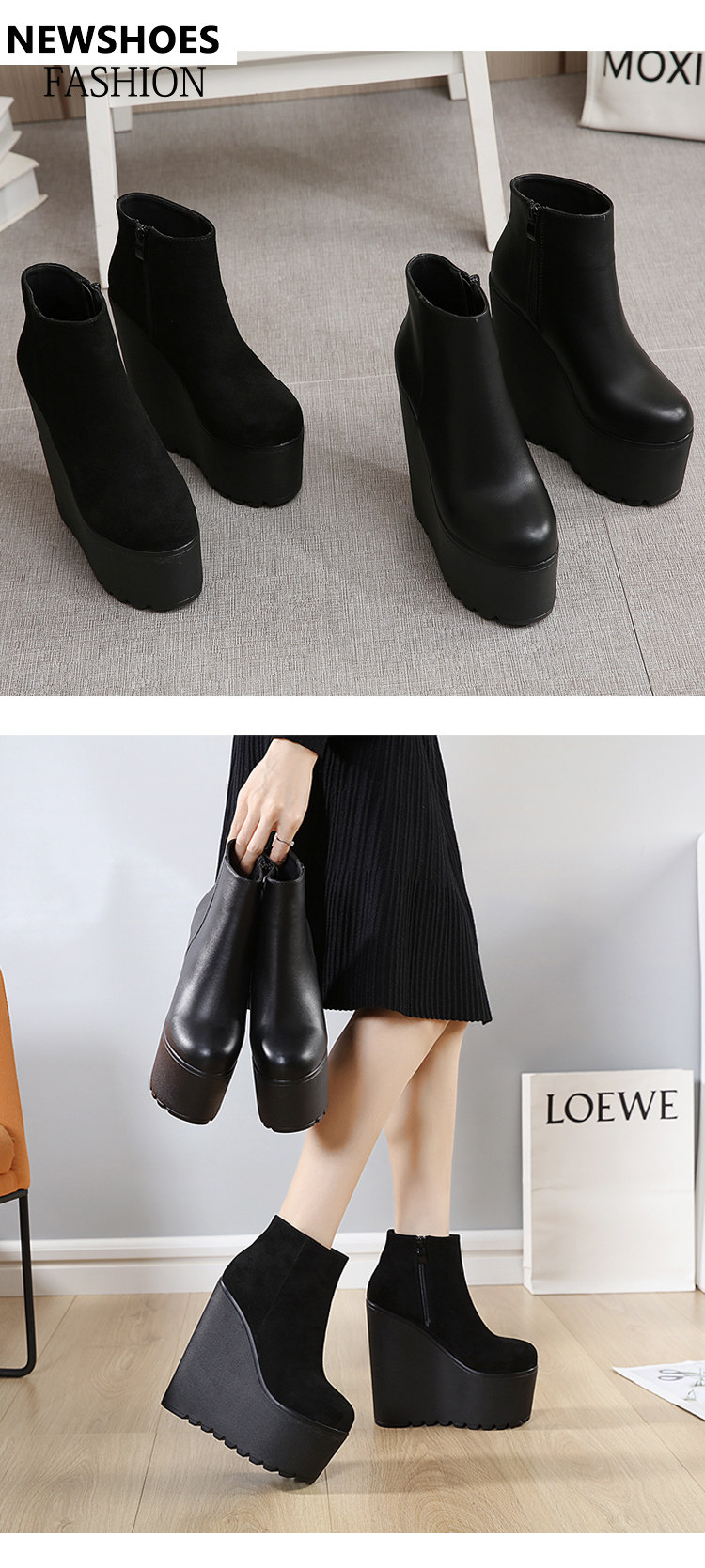 Autumn Winter Women's Short Boots Platform 16cm Super High Heels