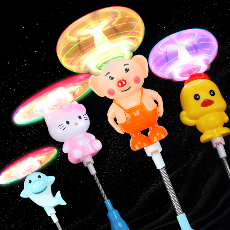 Children Cartoon Spinning Windmill Toys Glowing Seven Colorful Electric Tide Music Small Yellow Duck Sparkling Stick Lights